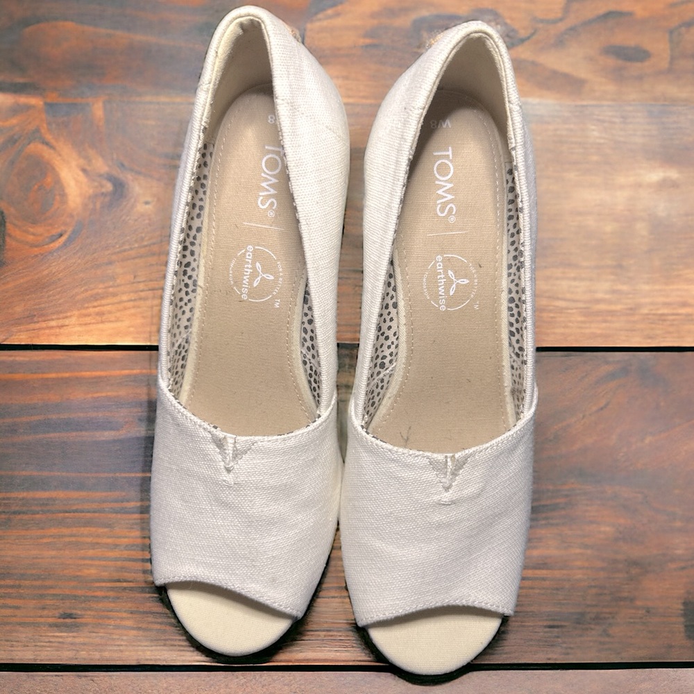 NWOT | Toms Earthwise Michelle Wedge Peep Toe Sandal In Natural Size 8w